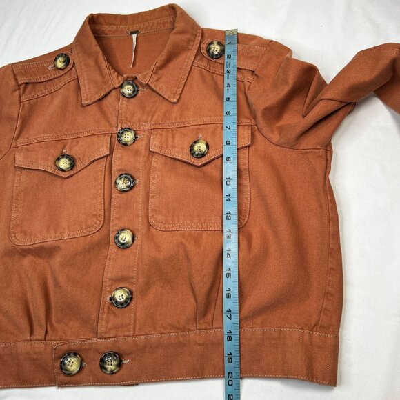 Free People Eisenhower Denim Jacket Boxy Fit Terracotta Orange Small - Picture 10 of 15